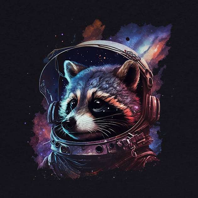 space raccoon by a cat cooking